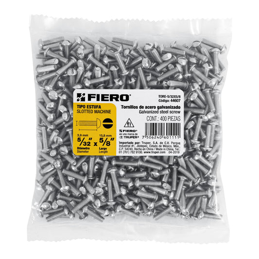 Bolsa con 400 tornillos 5/32' x 5/8' tipo estufa, Fiero Caja con 6, 44607