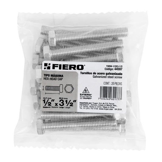 Bolsa con 20 tornillos 1/2' x 3-1/2' tipo máquina, FIERO Caja con 3, 44597