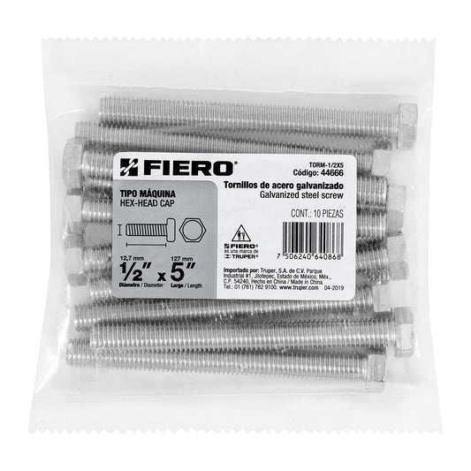 Bolsa con 10 tornillos 1/2' x 5' tipo máquina, FIERO, 44666