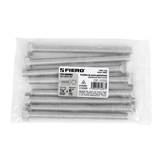 Bolsa con 8 tornillos 1/2' x 6' tipo máquina, FIERO, 44667