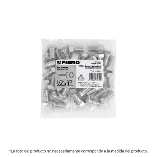Bolsa con 8 tornillos 1/2' x 7' tipo máquina, FIERO Caja con 3, 40869
