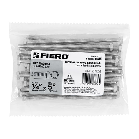 Bolsa con 25 tornillos 1/4' x 5' tipo máquina, FIERO Caja con 3, 44640