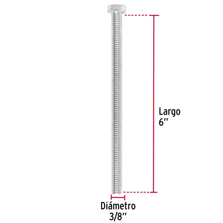 Bolsa con 15 tornillos 3/8' x 6' tipo máquina, FIERO, 44653