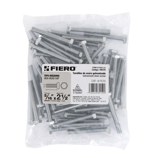 Bolsa con 60 tornillos 5/16' x 2-1/2' tipo máquina, FIERO Caja con 3, 44570
