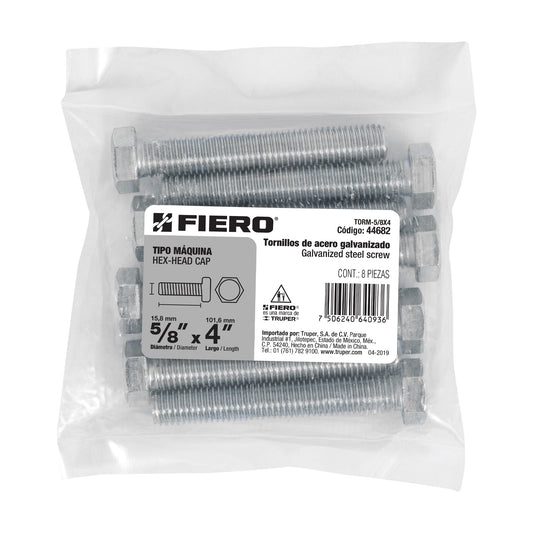 Bolsa con 8 tornillos 5/8' x 4' tipo máquina, FIERO, 44682