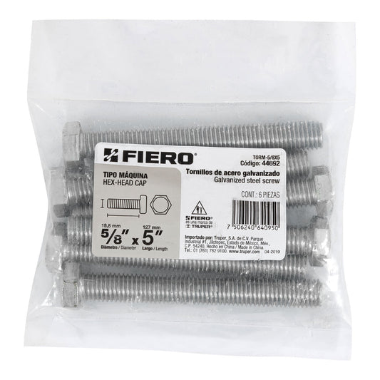 Bolsa con 6 tornillos 5/8' x 5' tipo máquina, FIERO, 44692