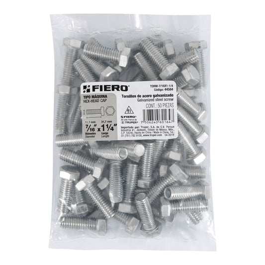 Bolsa con 50 tornillos 7/16' x 1-1/4' tipo máquina, FIERO Caja con 3, 44584