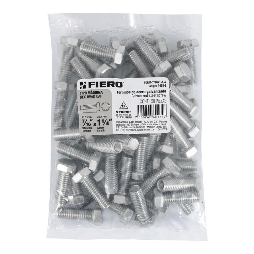 Bolsa con 50 tornillos 7/16' x 1-1/4' tipo máquina, FIERO Caja con 3, 44584
