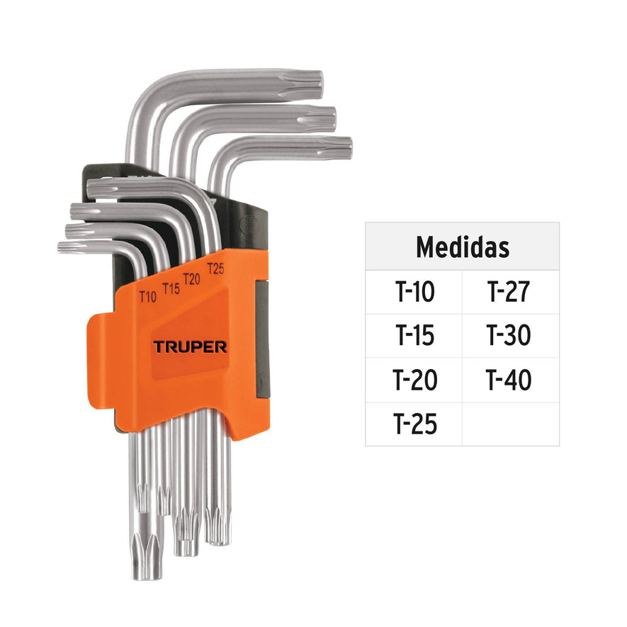 Juego de 7 llaves torx con organizador abatible, TRUPER Caja con 6, 15552