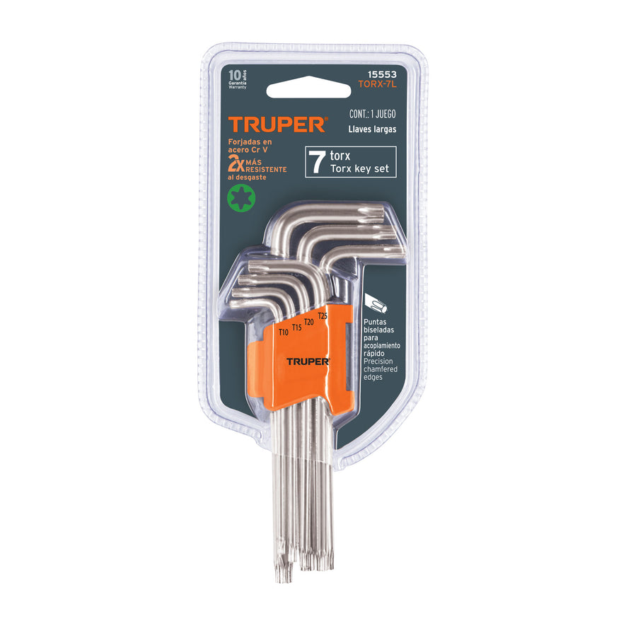 Juego de 7 llaves torx largas con organizador abatible Caja con 6, 15553