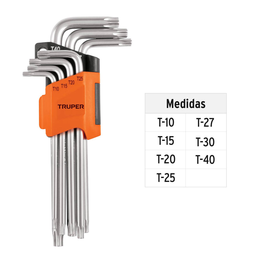 Juego de 7 llaves torx largas con organizador abatible Caja con 6, 15553