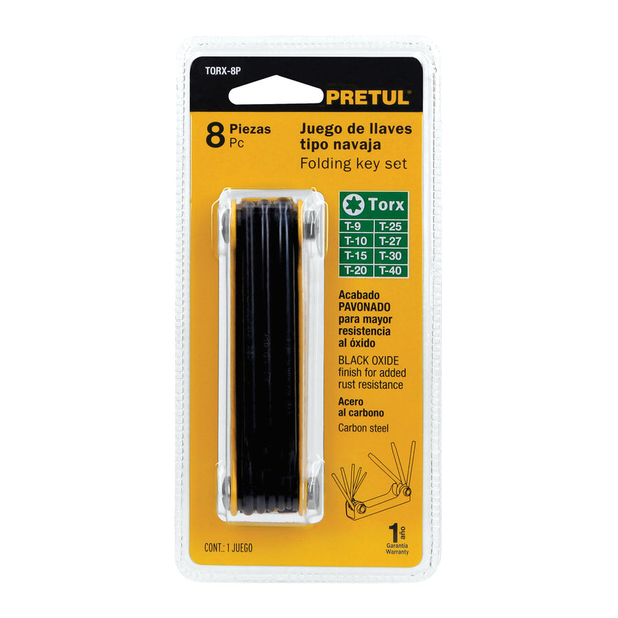 Juego de 8 llaves torx tipo navaja, cuerpo de lámina, PRETUL Caja con 6, 21395