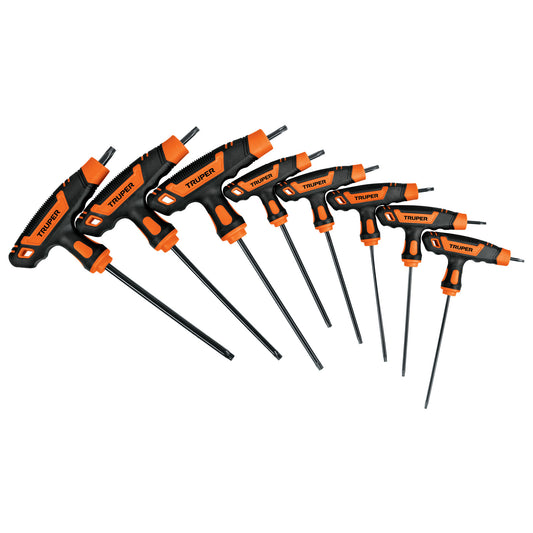 Juego de 8 llaves torx extralargas con mango T, TRUPER, 100935
