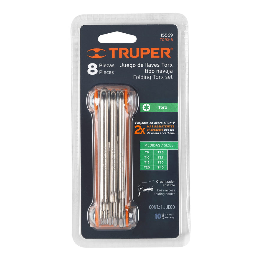 Juego de 8 llaves torx tipo navaja, cuerpo de lámina, TRUPER Caja con 6, 15569