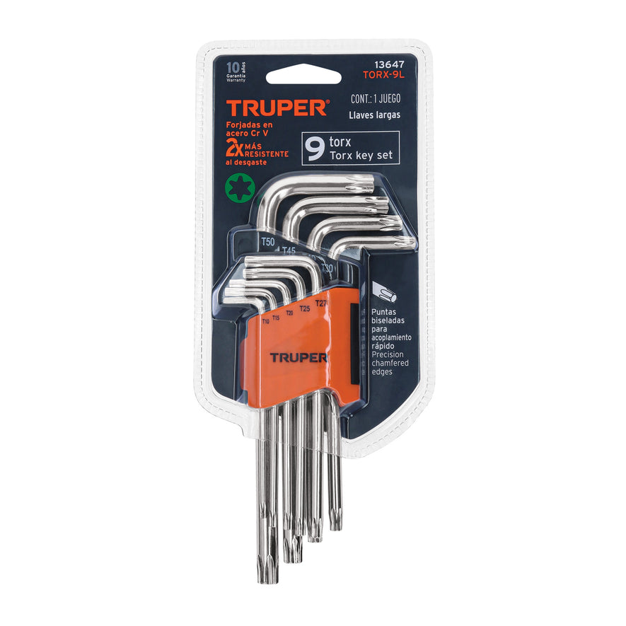 Juego de 9 llaves torx largas con organizador abatible Caja con 6, 13647