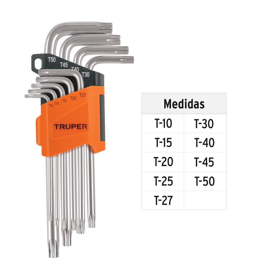 Juego de 9 llaves torx largas con organizador abatible Caja con 6, 13647