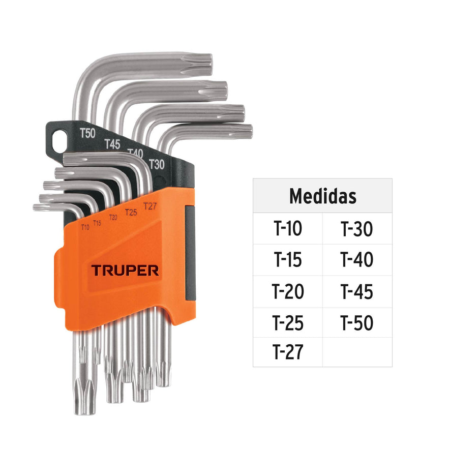 Juego de 9 llaves torx con organizador abatible, TRUPER Caja con 6, 15554