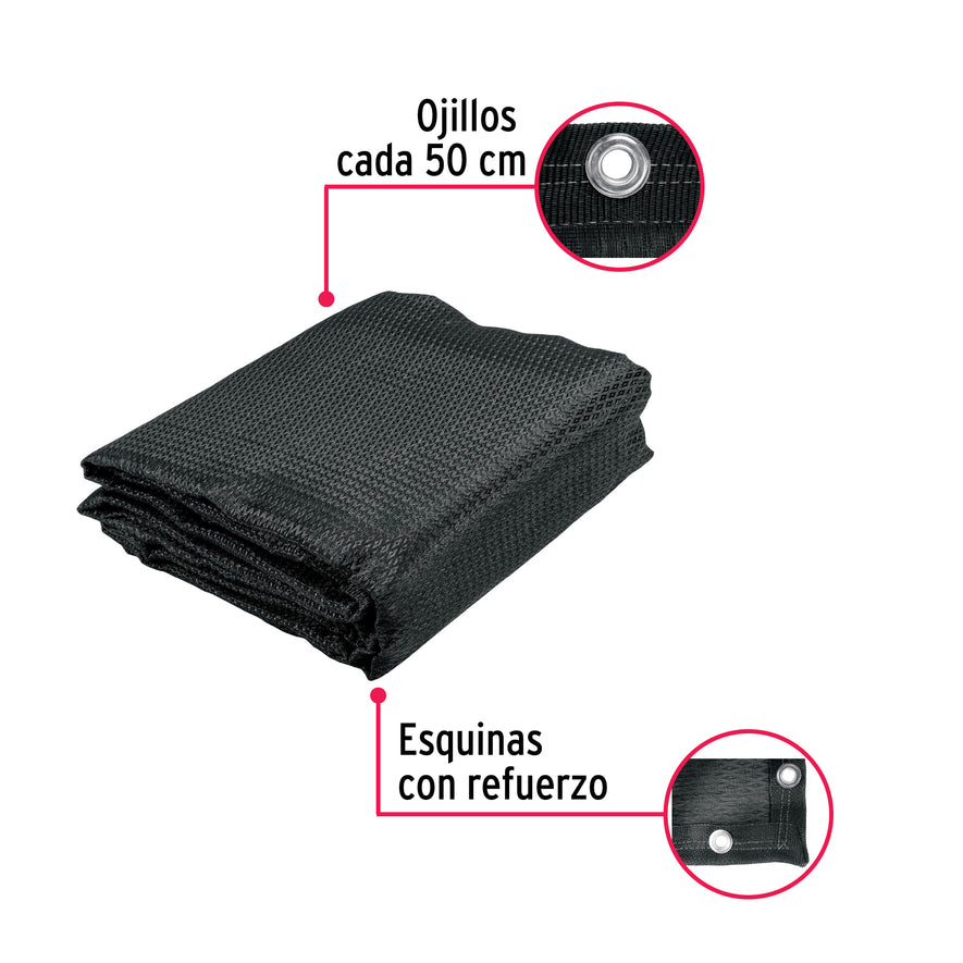 Toldo negro de 3 m de polietileno 80% sombra, ancho 3.60 m, 44708