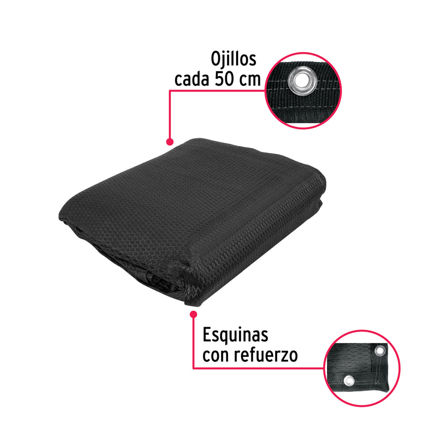 Toldo negro de 5 m de polietileno 80% sombra, ancho 3.60 m, 44709