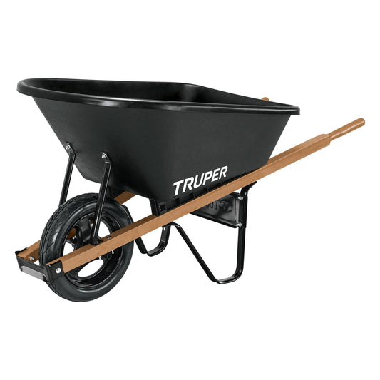Carretilla concha plástica 6 ft3 Imponchable b/madera,Truper, 10911