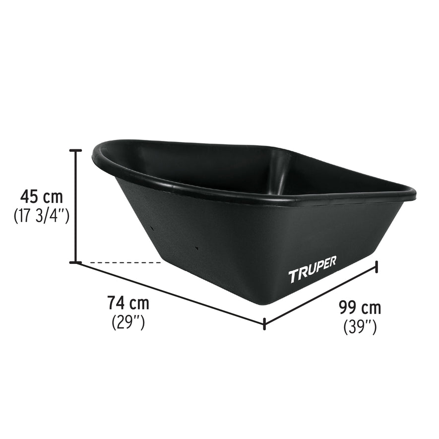 Carretilla concha plástica 6 ft3 Imponchable b/madera,Truper, 10911