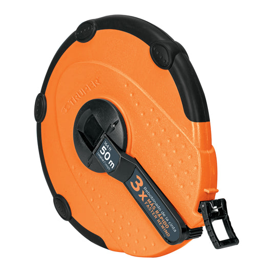 Cinta métrica larga 50m fibra de vidrio, carcasa plástica Caja con 3, 12640