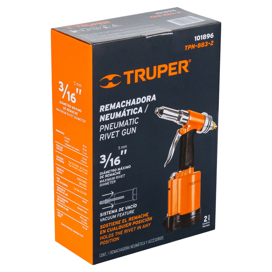 Remachadora neumática 3/16', Truper, 101896