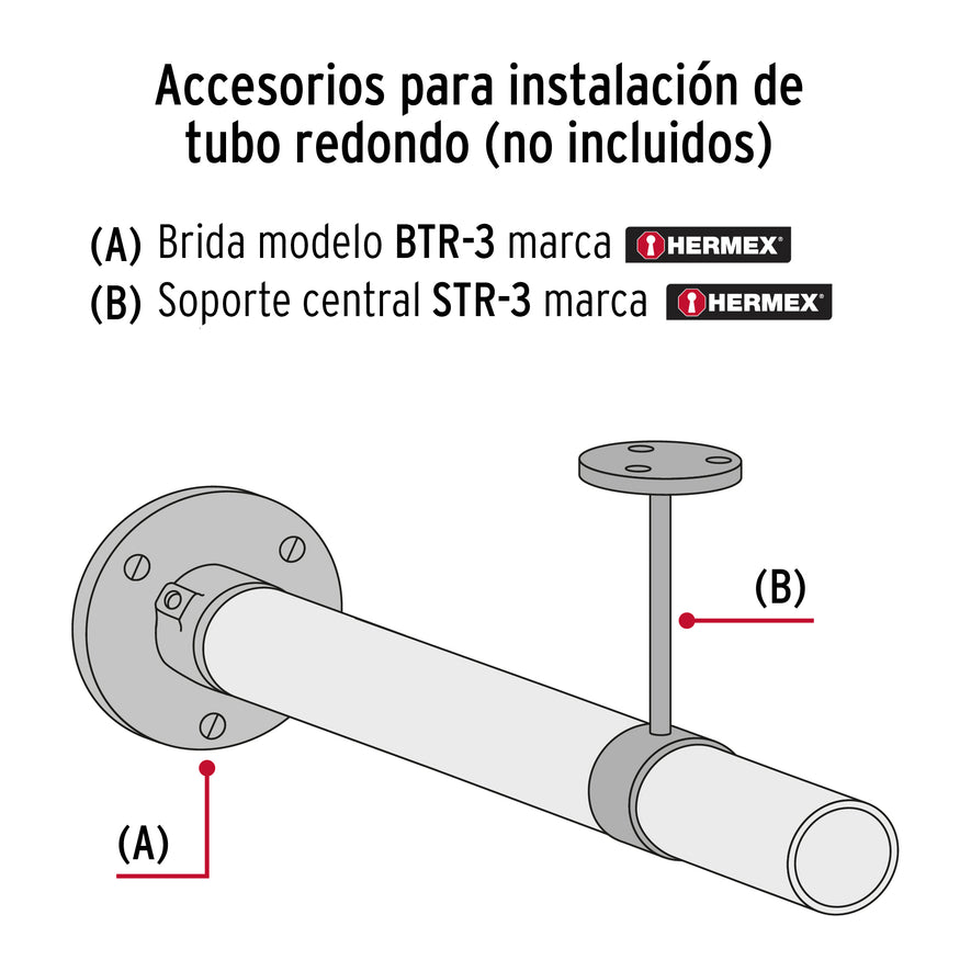 Tubo redondo para clóset, 2.4 m, acero cromado, Hermex Caja con 10, 45892