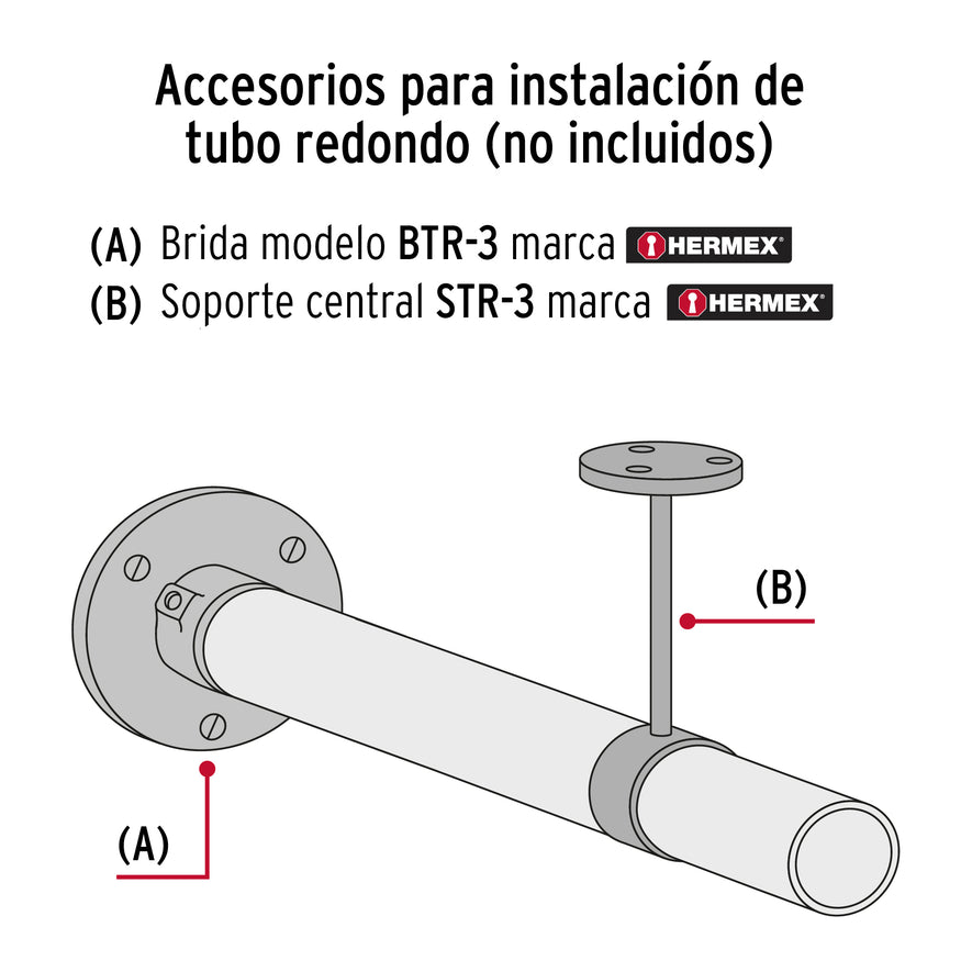 Tubo redondo para clóset, 3.0 m, acero cromado, Hermex Caja con 10, 48974