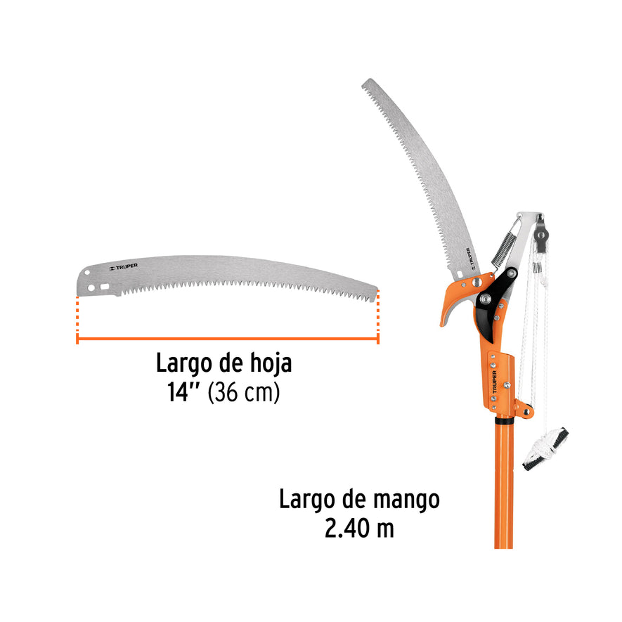 Cortador de ramas altas mango telescópico 2.4 m aluminio, 18409
