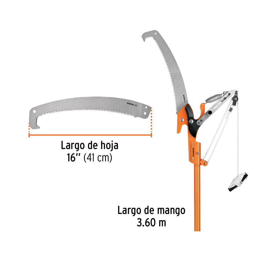 Cortador de ramas altas mango telescópico 3.6 m fibra vidrio, 18410