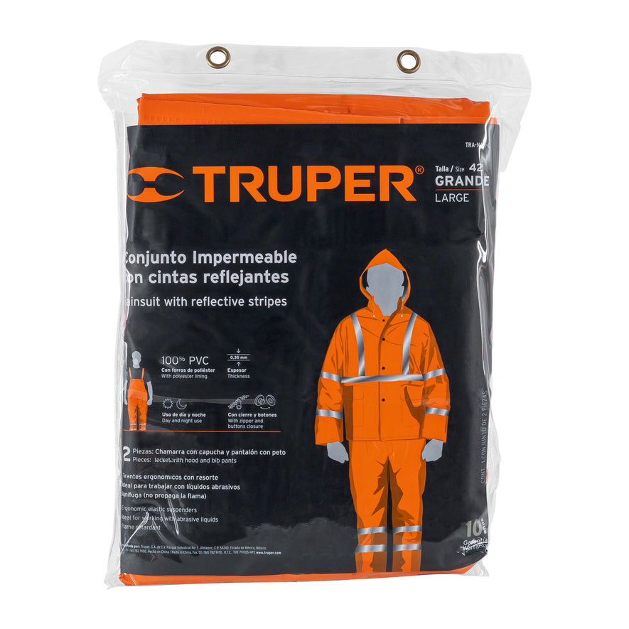Conjunto impermeable doble capa naranja con reflejante, G Caja con 2, 17409