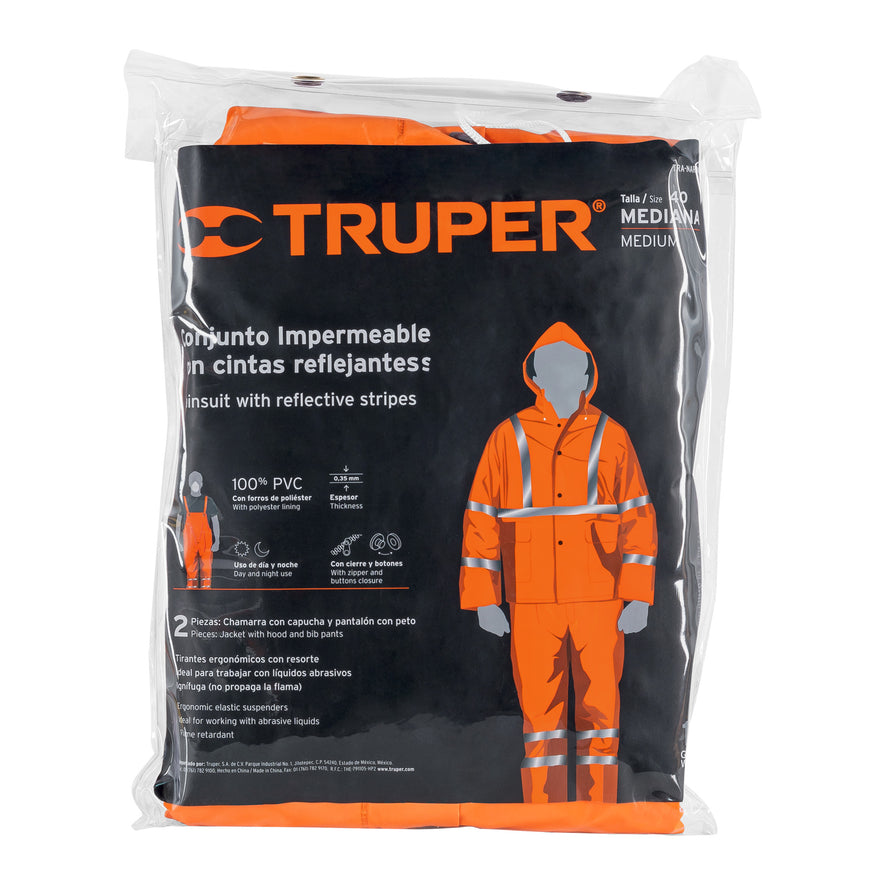 Conjunto impermeable doble capa naranja con reflejante, M Caja con 2, 17408