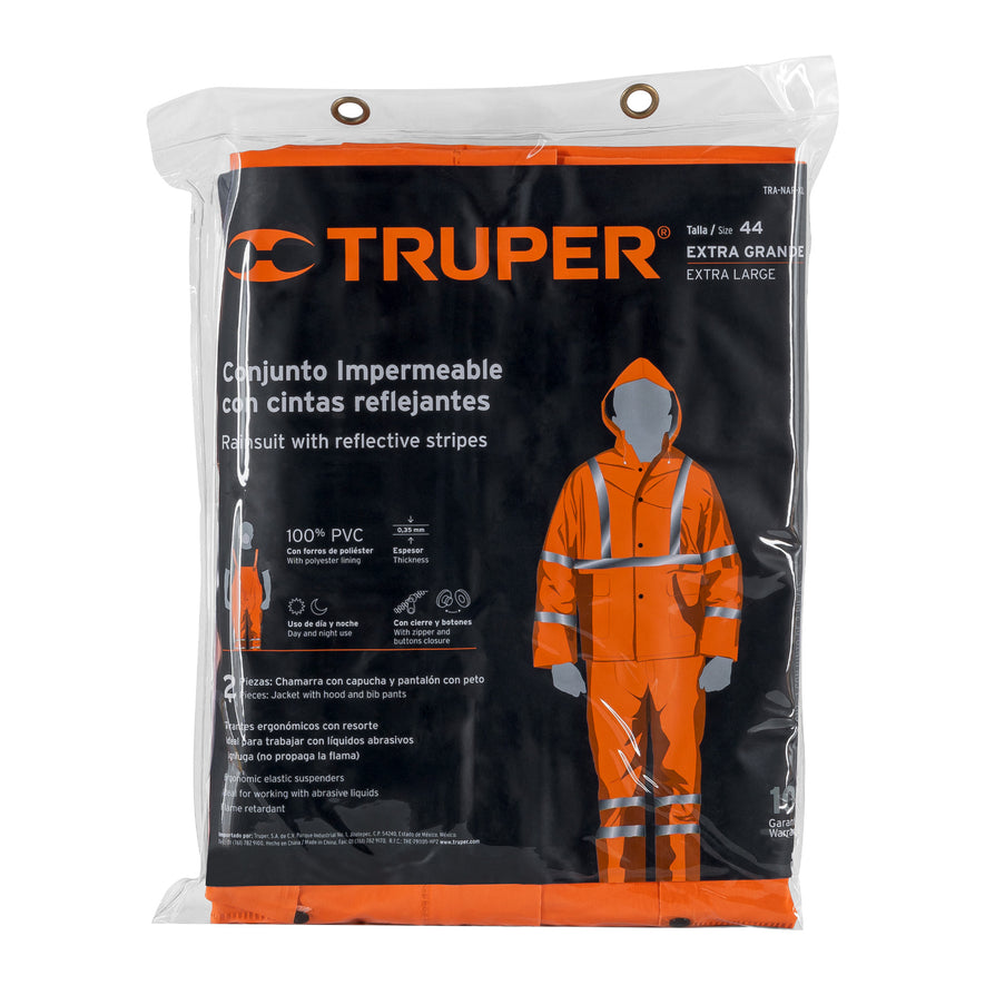 Conjunto impermeable doble capa naranja con reflejante, XG Caja con 2, 17410