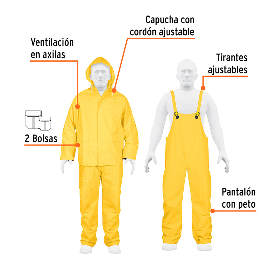Conjunto impermeable doble capa, talla G, Truper Caja con 5, 14419