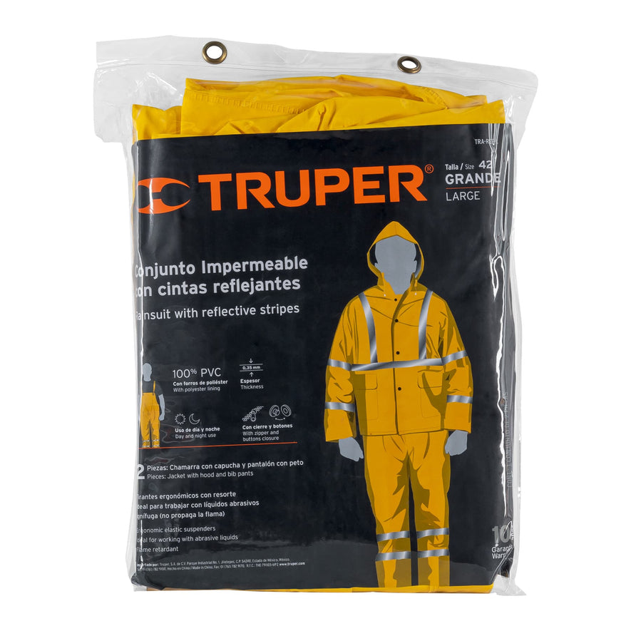 Conjunto impermeable doble capa amarillo con reflejante, G Caja con 2, 18417