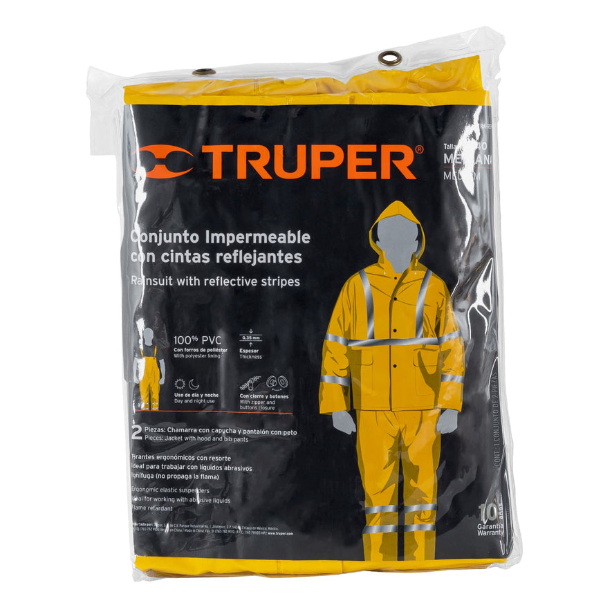 Conjunto impermeable doble capa amarillo con reflejante, M Caja con 2, 18416