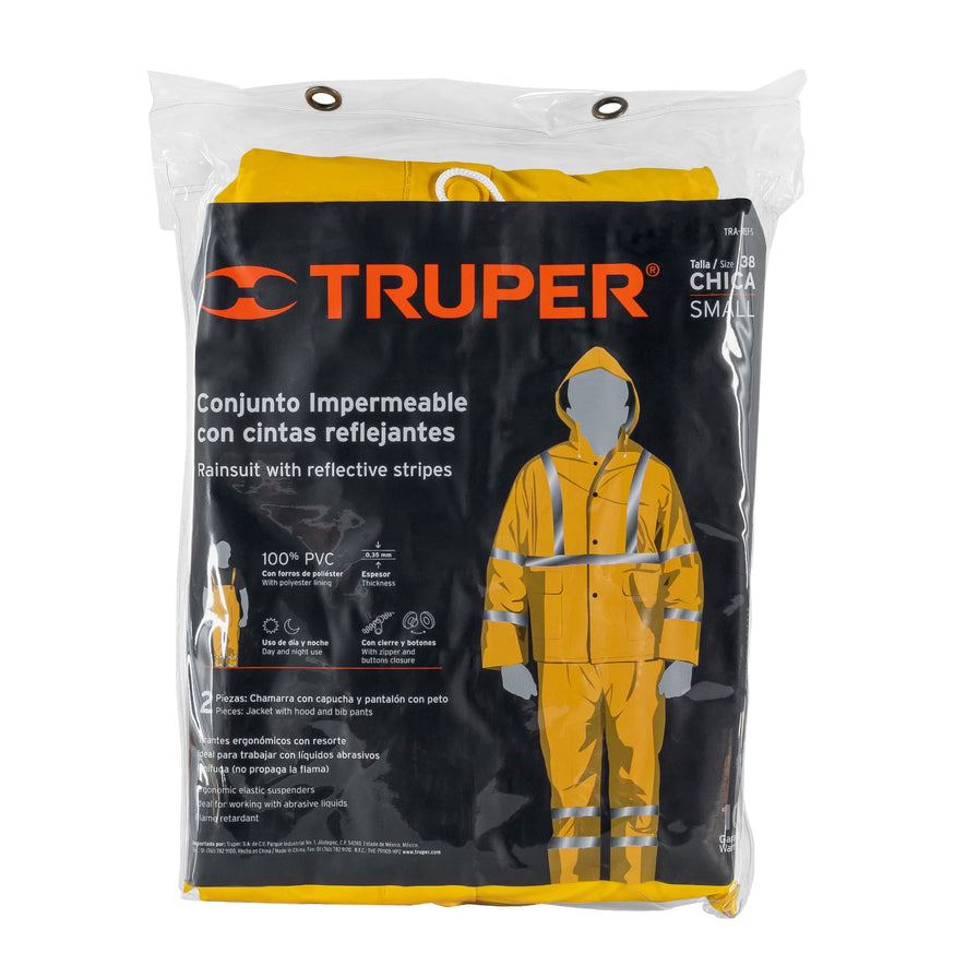 Conjunto impermeable doble capa amarillo con reflejante, CH Caja con 2, 18415