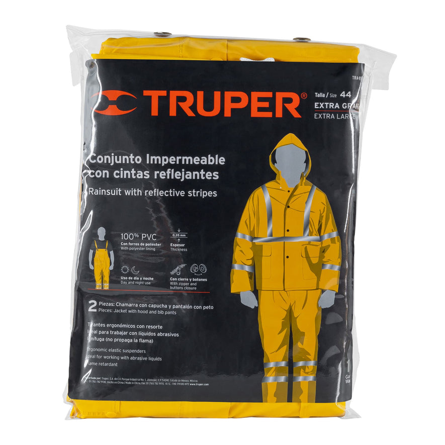 Conjunto impermeable doble capa amarillo con reflejante, XG Caja con 2, 18418