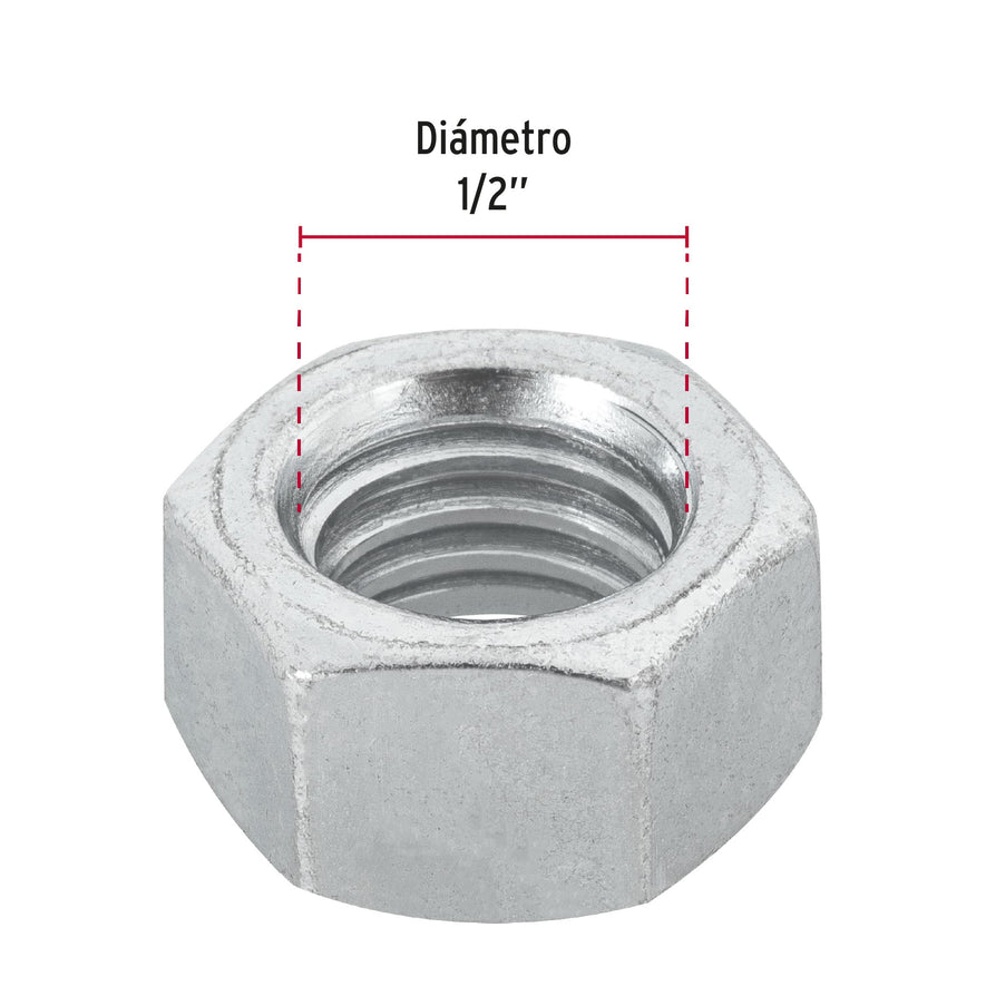 Blíster con 6 tuercas 1/2' hex de acero galvanizado, Fiero Caja con 12, 40758