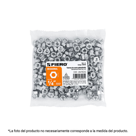 Bolsa con 6 tuercas 1' hexagonales de acero galvanizado Caja con 6, 40979