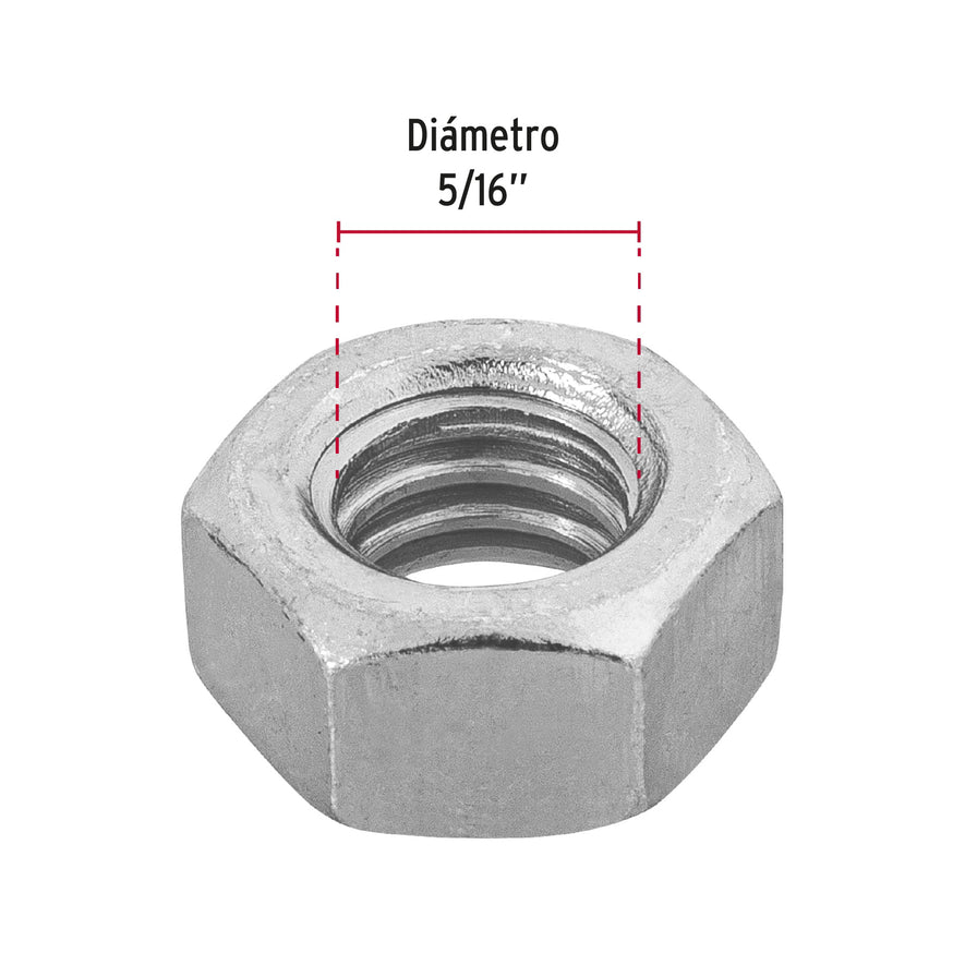 Blíster con 20 tuercas 5/16' hex de acero galvanizado, Fiero Caja con 12, 40756