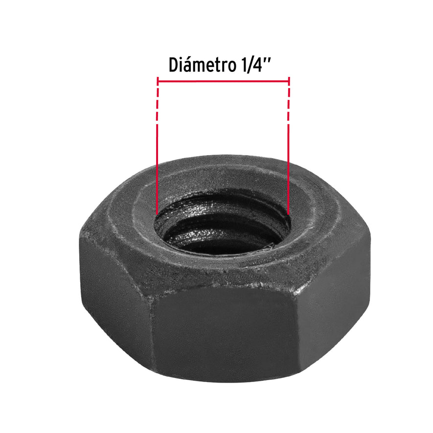 Bolsa con 250 tuercas 1/4' hexagonales pavonadas, grado 5 Caja con 3, 44695