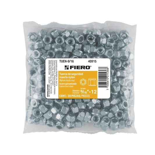 Bolsa con 30 tuercas de seguridad 9/16' acero galvanizado Caja con 6, 40915