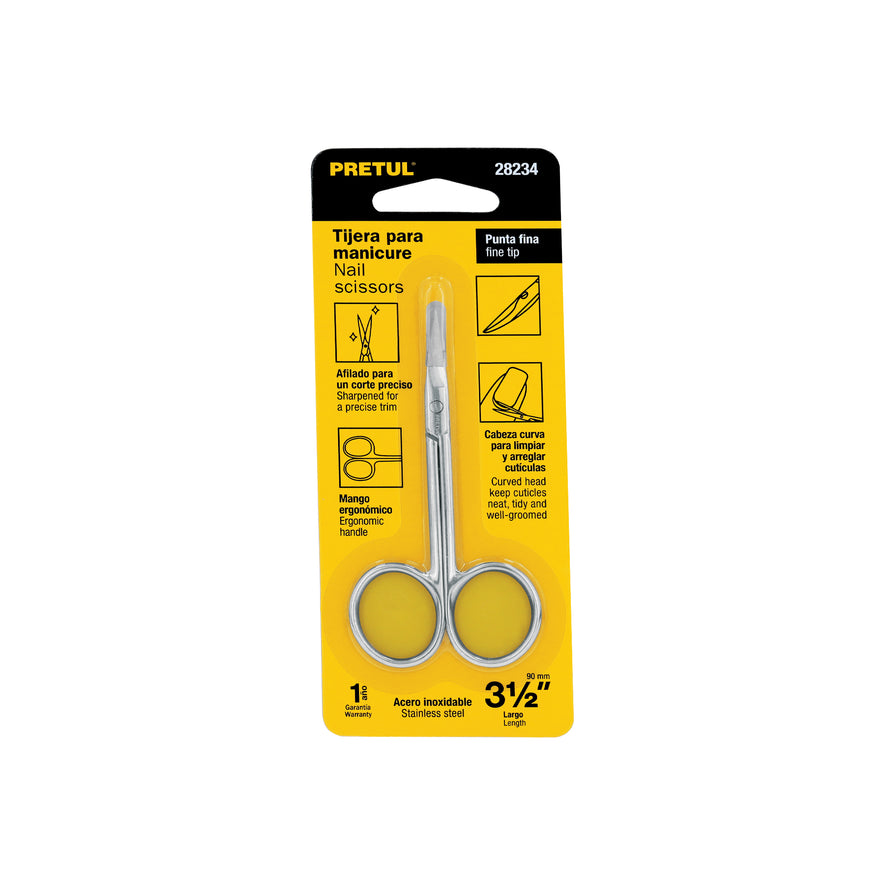 Tijera para manicure 3-1/2', punta fina, PRETUL Caja con 6, 28234