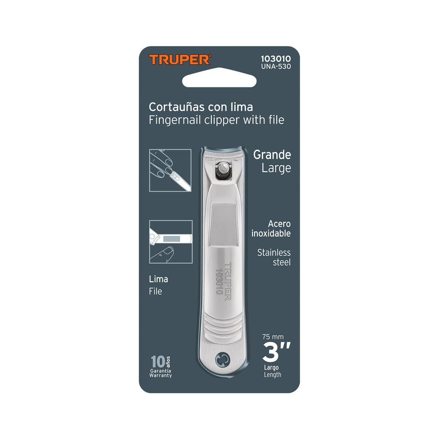 Corta uñas 3' acero inoxidable, Truper Caja con 6, 103010