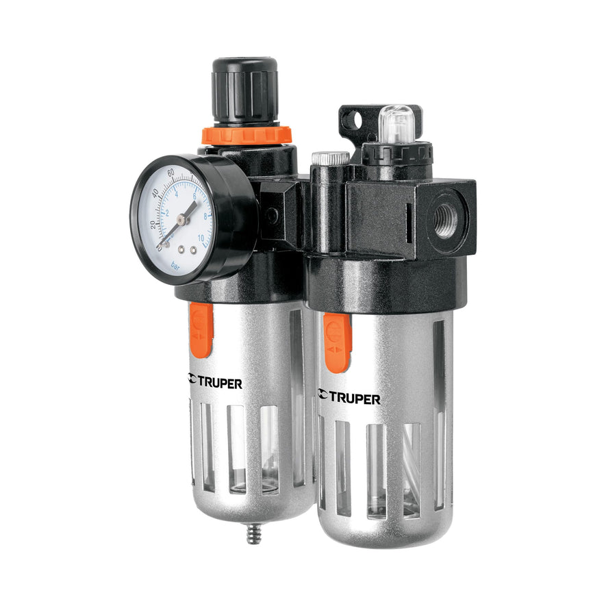 Filtro y regulador de aire con módulo de lubricación, Truper, 19238