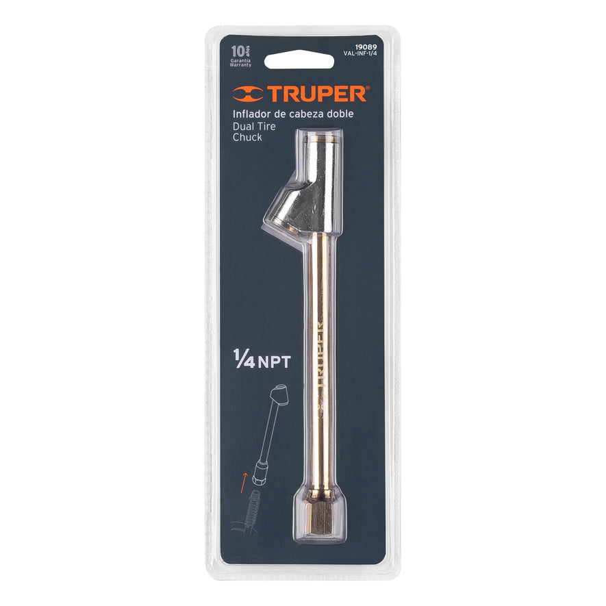 Inflador de cabeza doble, cuerda 1/4 NPT, Truper Caja con 6, 19089