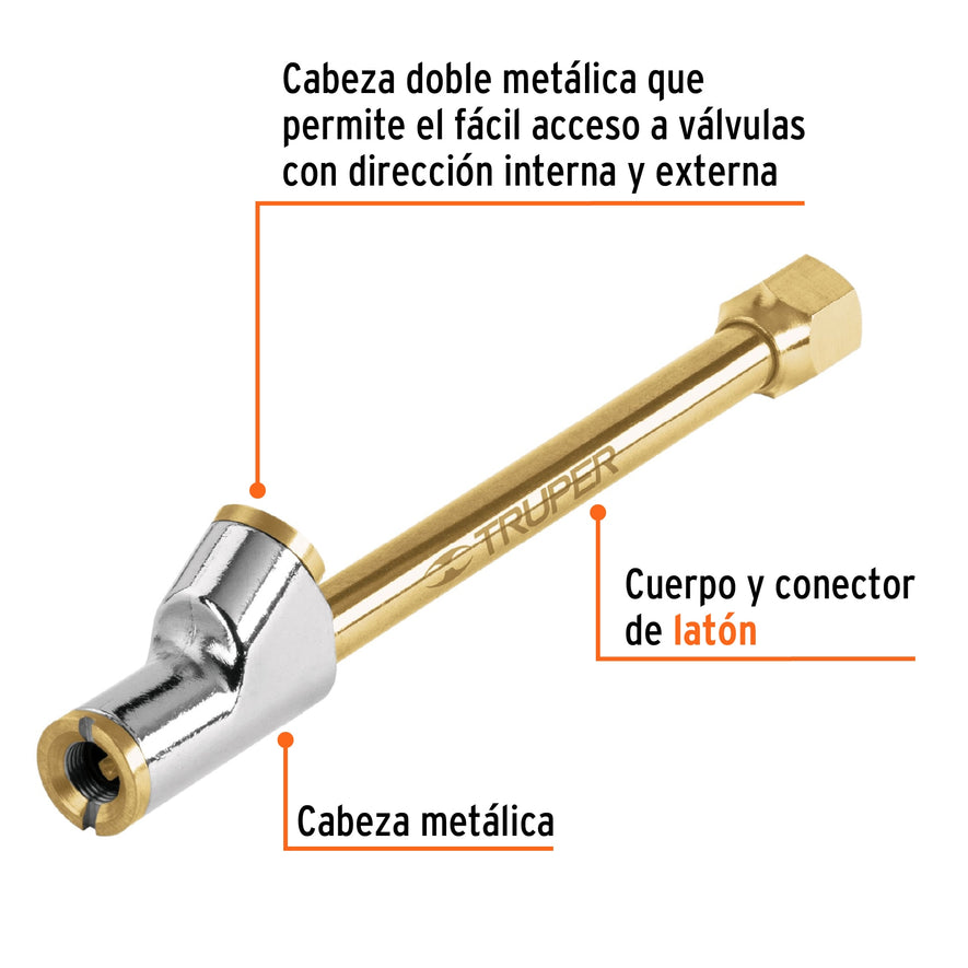 Inflador de cabeza doble, cuerda 1/4 NPT, Truper Caja con 6, 19089