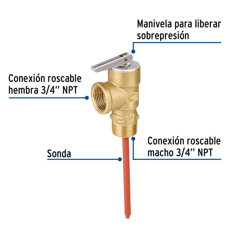 Válvula de alivio de 3/4' para boiler, 150psi, Foset Caja con 2, 47679